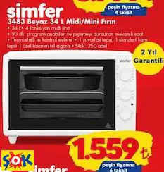 SİMFER 3483 BEYAZ 34 L MİDİ/MİNİ FIRIN